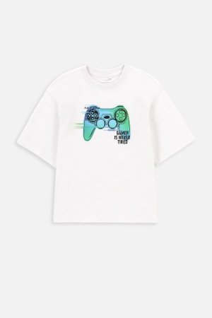 COCCODRILLO marškinėliai trumpomis rankovėmis GAMER BOY KIDS, balti, WC4143202GBK-001-104, 104 cm 