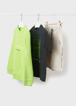 MAYORAL t-krekls ar īsam piedurknēm, šorti un džemperis 7C, acid apple, 157 cm, 6639-15 6639-15 14