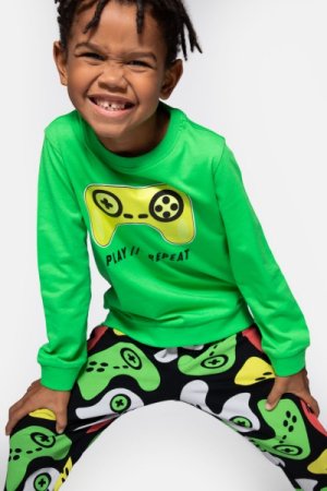 COCCODRILLO marškinėliai ilgomis rankovėmis GAMER BOY KIDS, žali, WC4143102GBK-011-116, 116 cm 